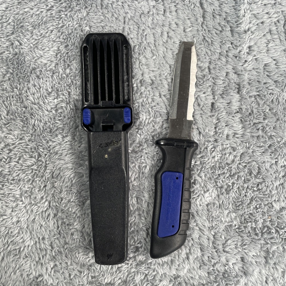 Underwater Kinetics Scuba Dive Knife Fusilier Blunt tip W/ Sheath USA MADE Blue